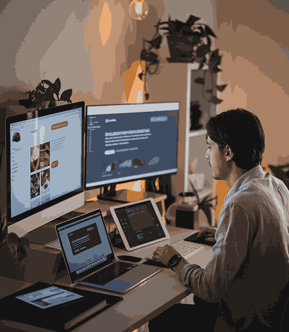 Digital marketing professional working on website and campaign dashboards