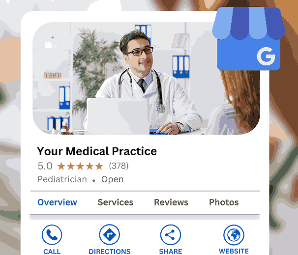 Local SEO and Google Business Profile optimization for a medical practice showing high ratings and search visibility