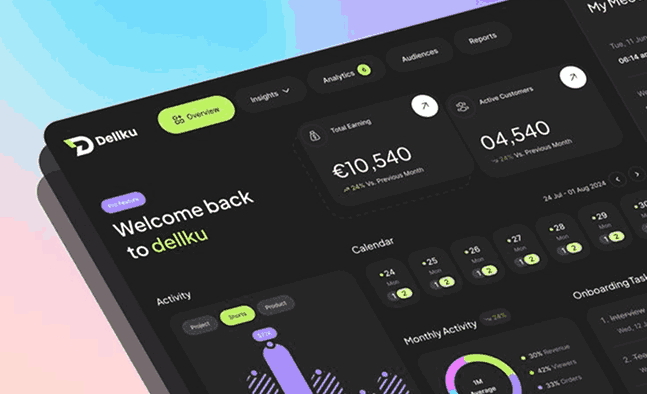 Modern business accounting dashboard UI design for websites, displaying financial analytics and user activity data.